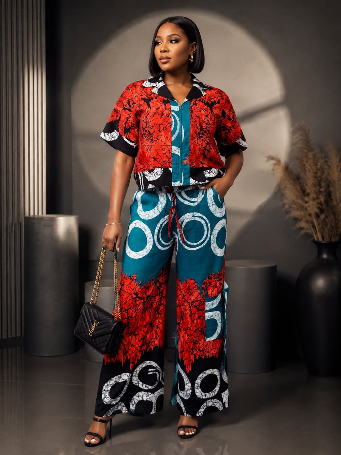 Ladies Adire Crop Top & Palazzo Trouser Set