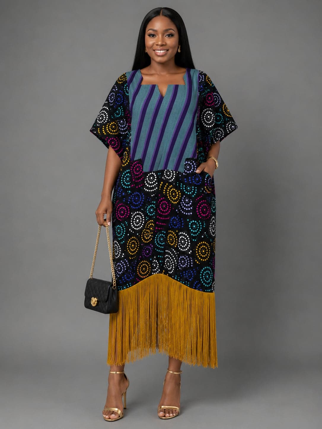 Elegant Ankara Fringe Midi Dress Collection — 3