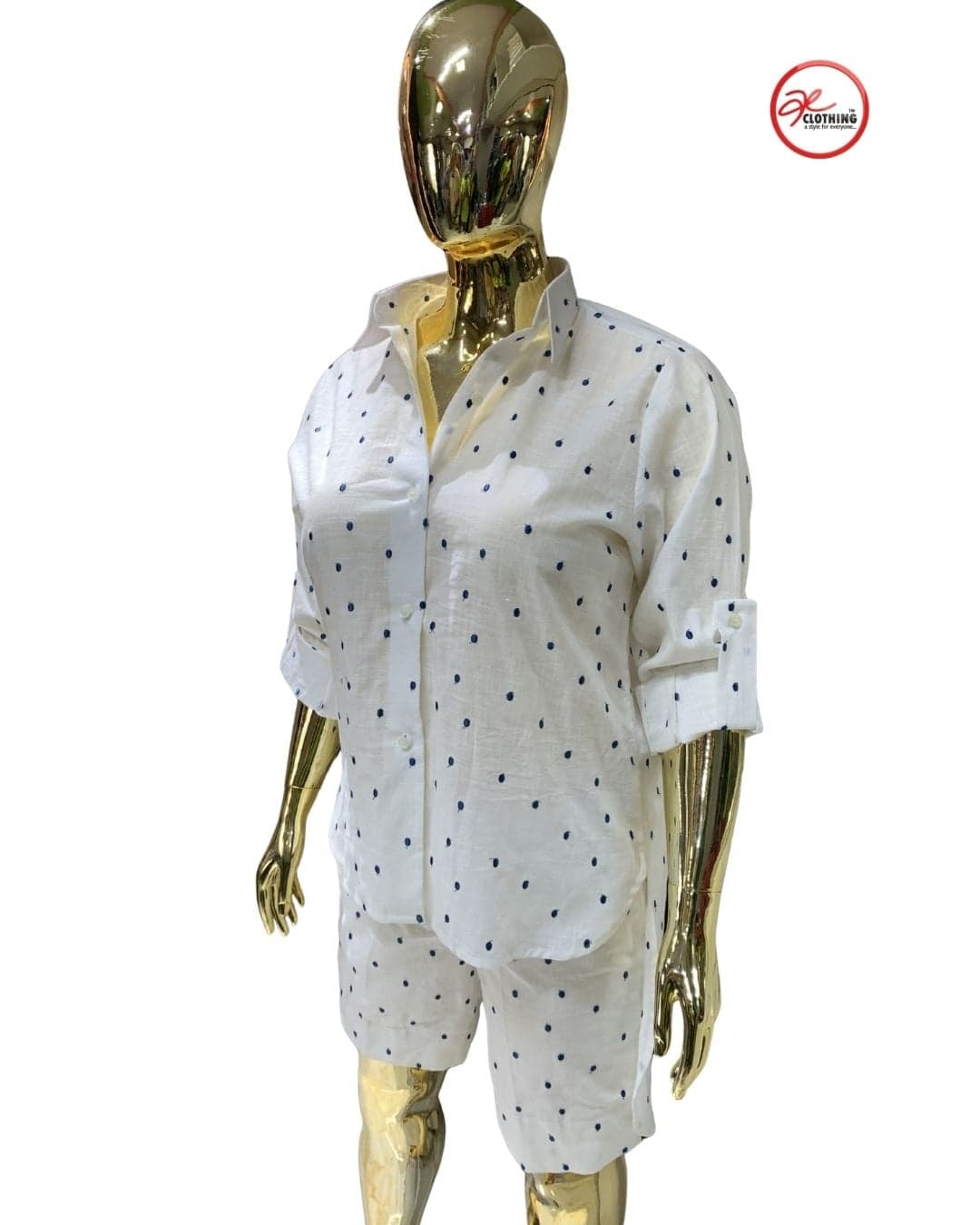 Ladies’ Beachwear Set — White with Navy Polka Dots — 3