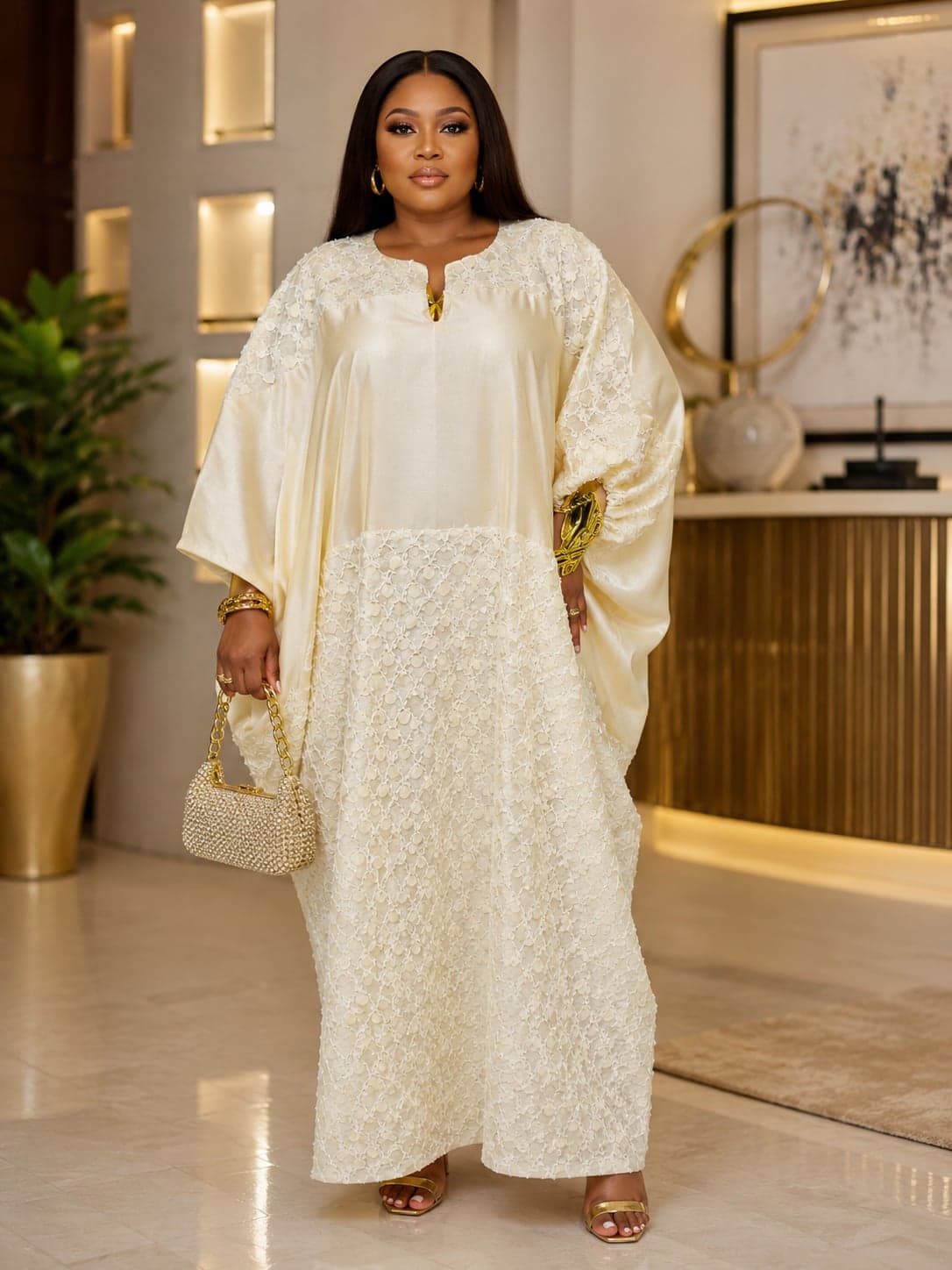 Premium Ivory Lace Boubou