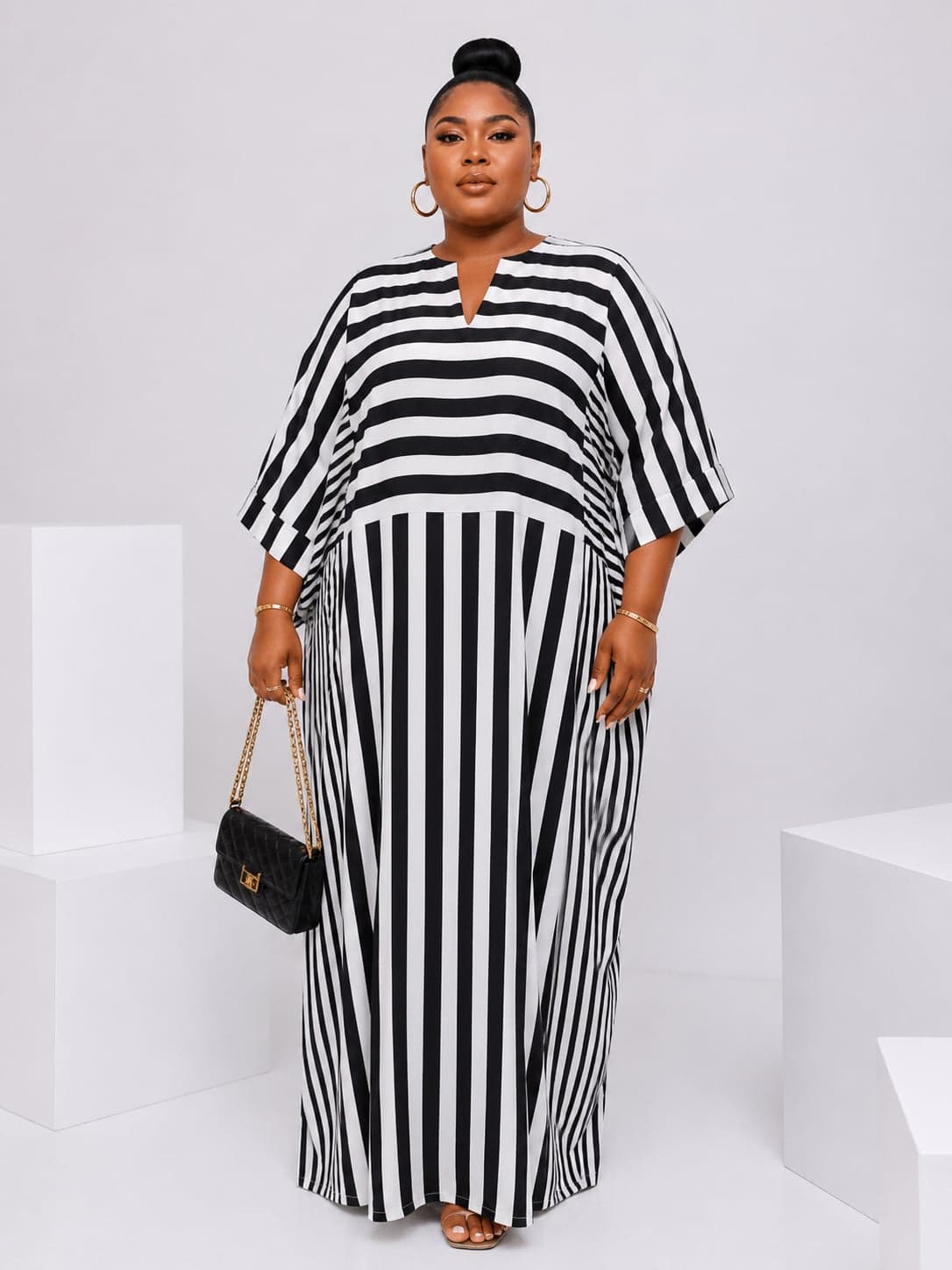 Elegant Striped Chiffon Bubu Dress