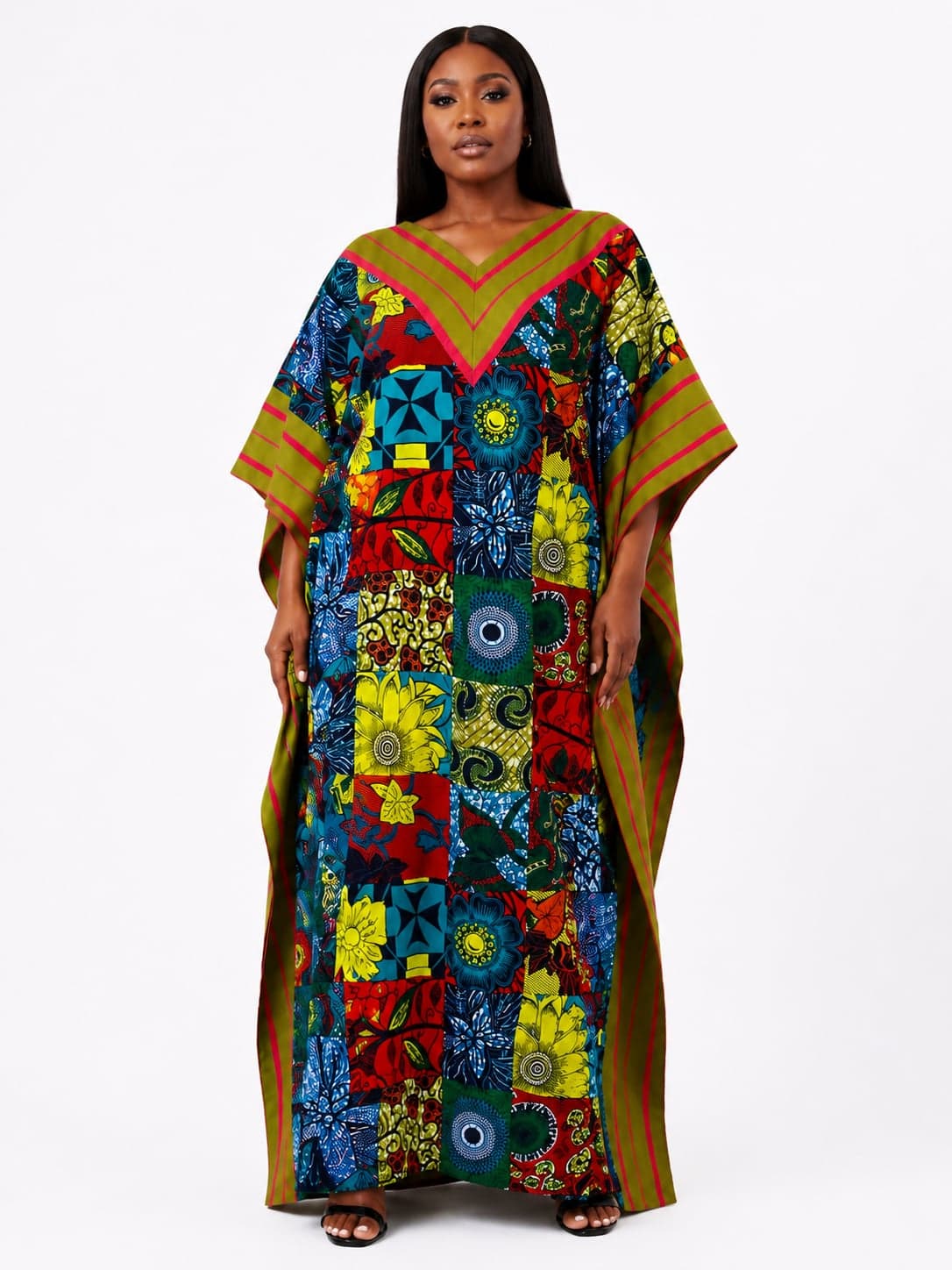 Print Patchwork Ankara Kaftan – Multicolor Elegance