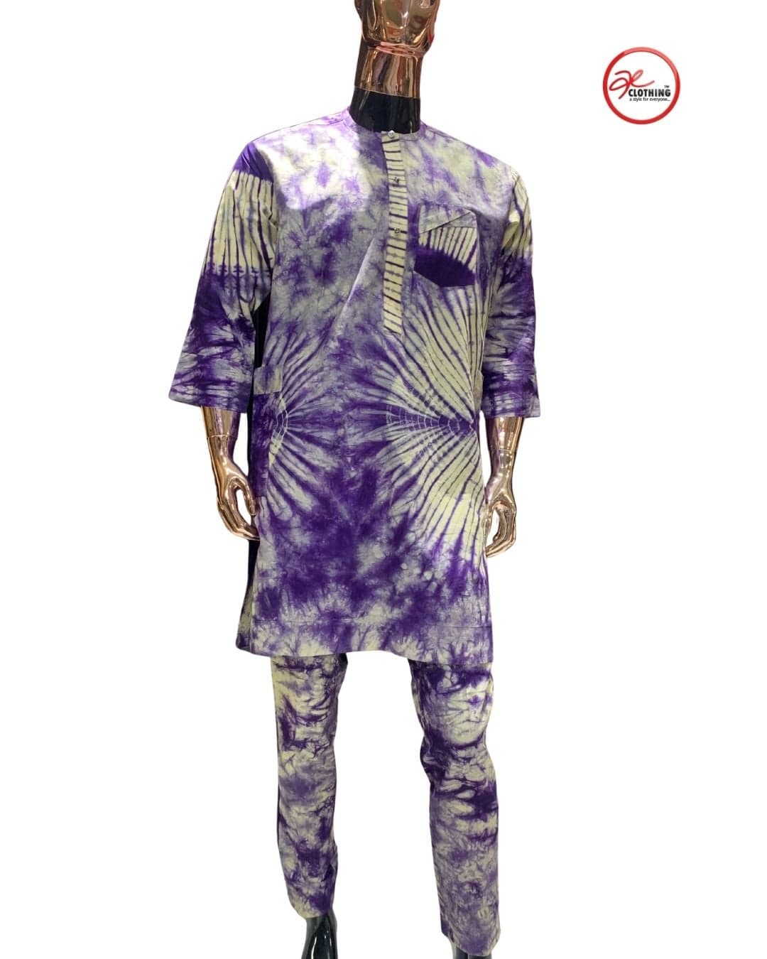 Men’s Tie‑Dye Kaftan — Deep Blue and Cream — 4