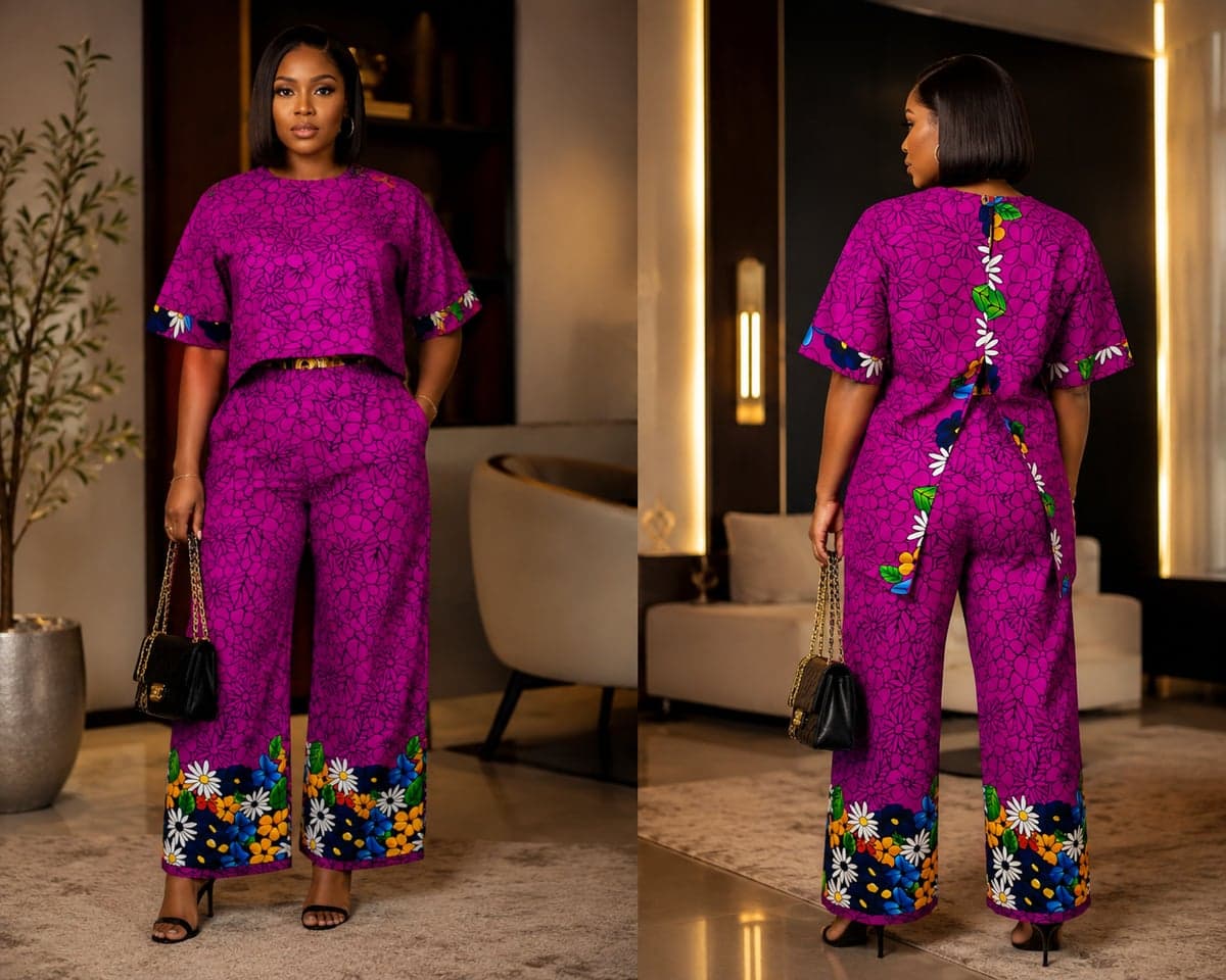 Ladies Crop Top, Open-Back & Palazzo Trouser Set