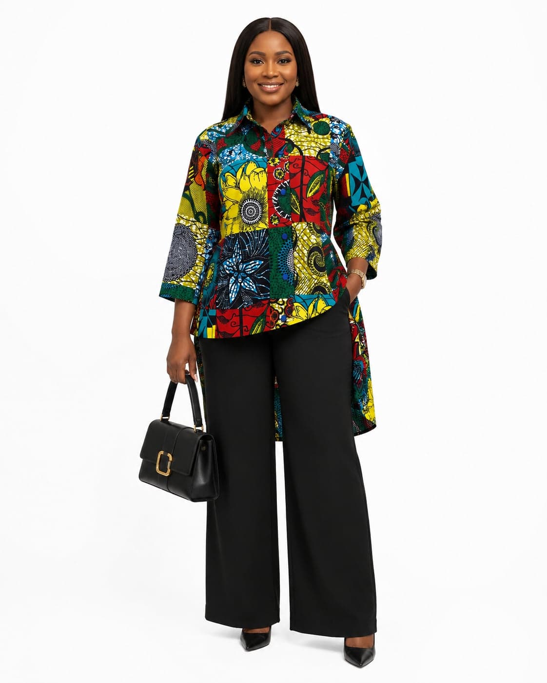 Ladies Ankara High-Low Shirt & Wide-Leg Pants