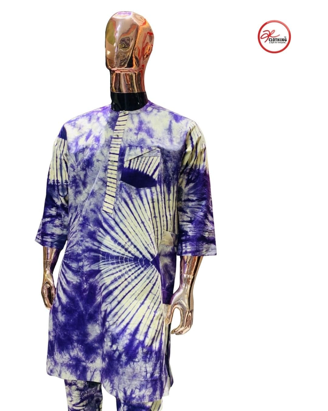 Men’s Tie‑Dye Kaftan — Deep Blue and Cream — 2