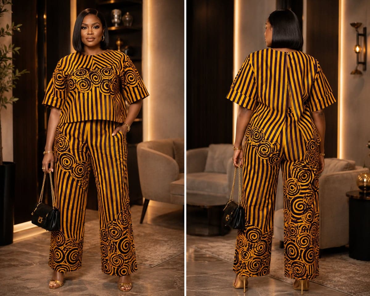 Ladies Crop Top, Open-Back & Palazzo Trouser Set — 2