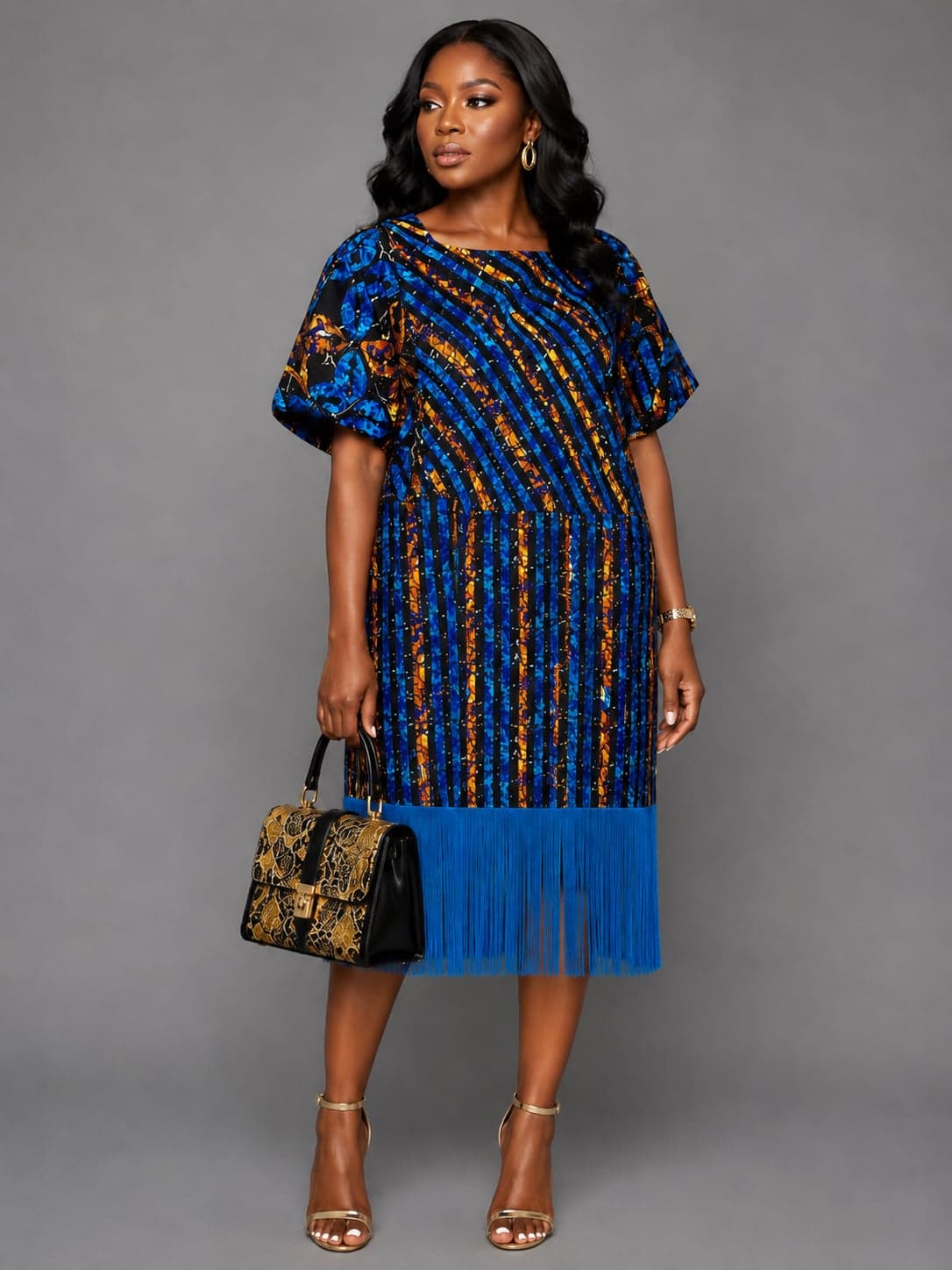 Elegant Ankara Fringe Midi Dress Collection